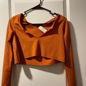 cropped rust long sleeve crop top